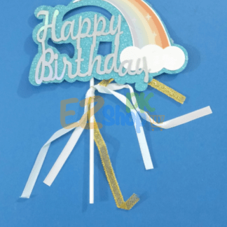 Happy Birthday Rainbow Blue Cake Topper