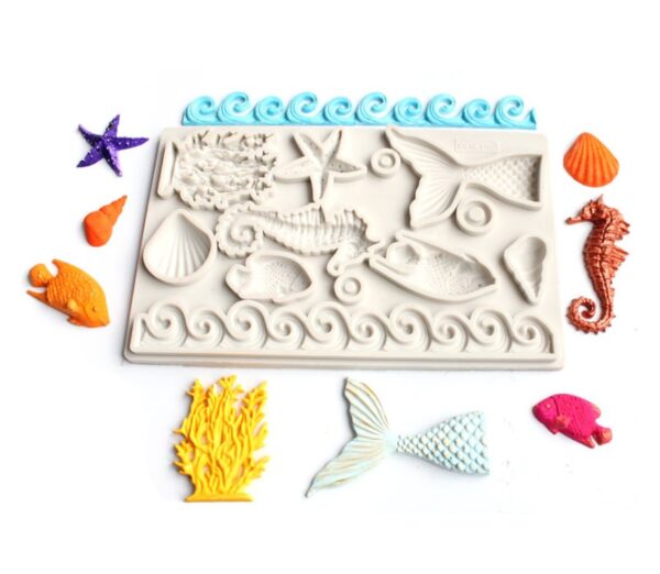 Ocean silicone Mold, Mermaid tail shell starfish conch marine system pentagram chocolate silicone mold fondant baking mold